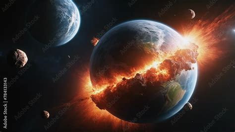 Meteorite Fly To The Planet Asteroid Crashes Into The Earth