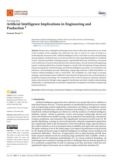 PDF Artificial Intelligence Implications In Engineering And Production