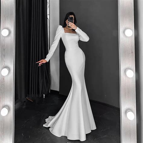 Eightree 2024 White Mermaid Wedding Dresses Women Square Neck Long