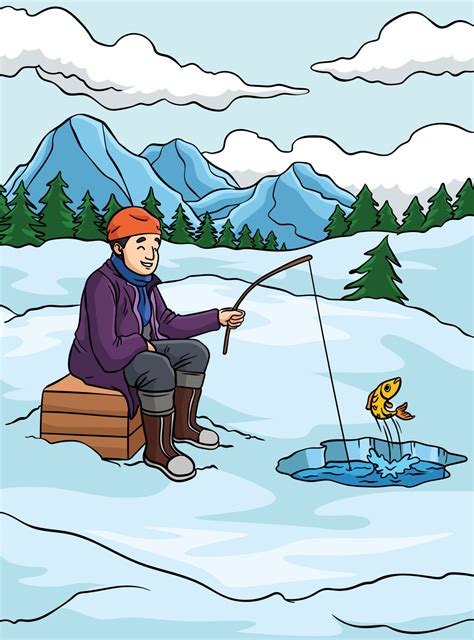 Ice Fishing Colored Cartoon Illustration 23058914 Vector Art at Vecteezy