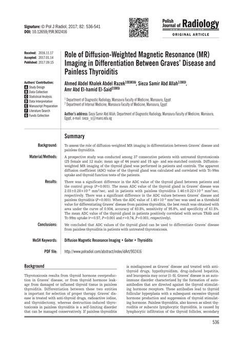 Pdf Role Of Diffusion Weighted Magnetic Resonance Mr Imaging In