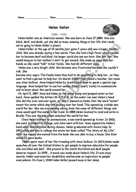 Biography of Helen Keller - ESL worksheet by anisa-