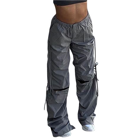 Baggy Y2k Streetwear Womens Hip Hop Drawstring Parachute Pants Loose