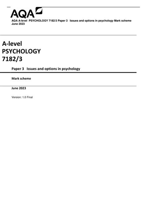 Aqa A Level Psychology 7182 Paper 12 And 3 Qp And Ms 2023 Stuvia Us