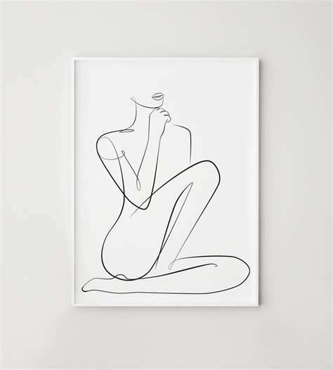 Woman One Line Drawing Female Line Art Nude Woman Minimalist Print Printable Bathroom Wall