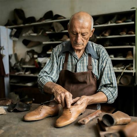 Premium Photo In A Workshop An Elderly Shoemaker Works