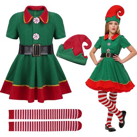 Green Christmas Elf Costume Elf Dress Adult Child Female Fancy Dress