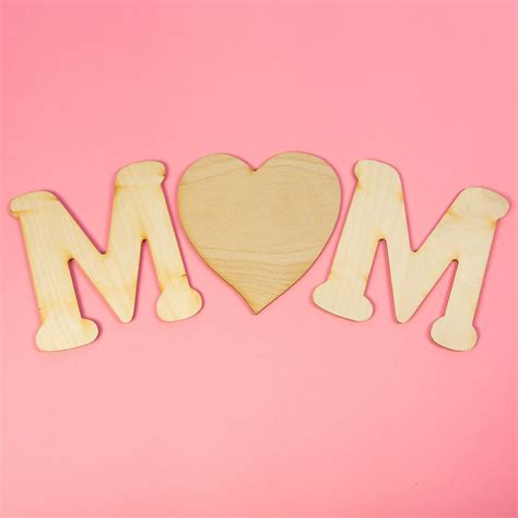 Unfinished Wooden Mom With Heart Cutouts Word And Letter Cutouts