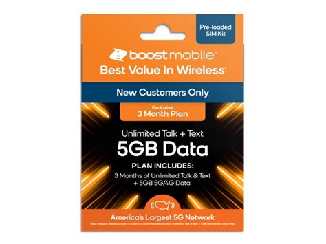 Boost Mobile Prepaid 3 Month Plan Unlimited Talk Text 5GB 5G 4G