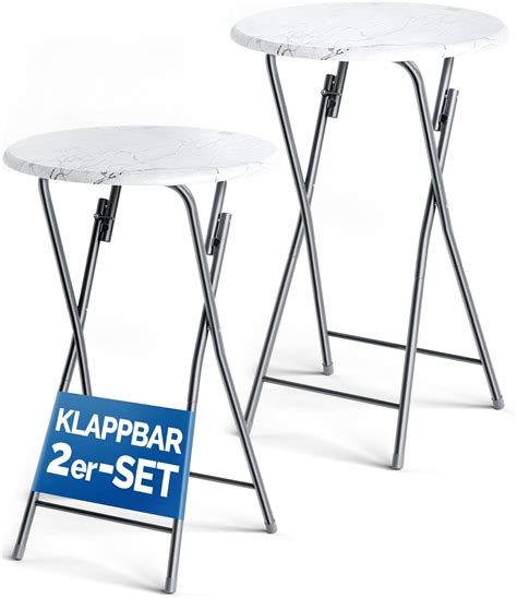 CASARIA 2x Marble Effect Folding 60cm Bar Tables Height 110cm