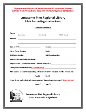 Fillable Online Lprlibrary Adult Patron Registration Form Fax Email