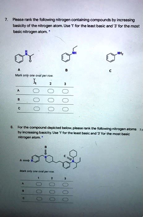 Solved Please Rank The Following Nitrogen Containing Compounds By