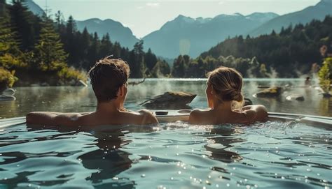 A Couple Is Enjoying A Hot Tub In The Mountains Premium Ai Generated Image