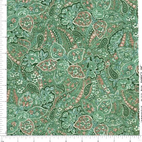 Teal Green Paisley Fabric By The Yard Green Jacobean Fabric Floral