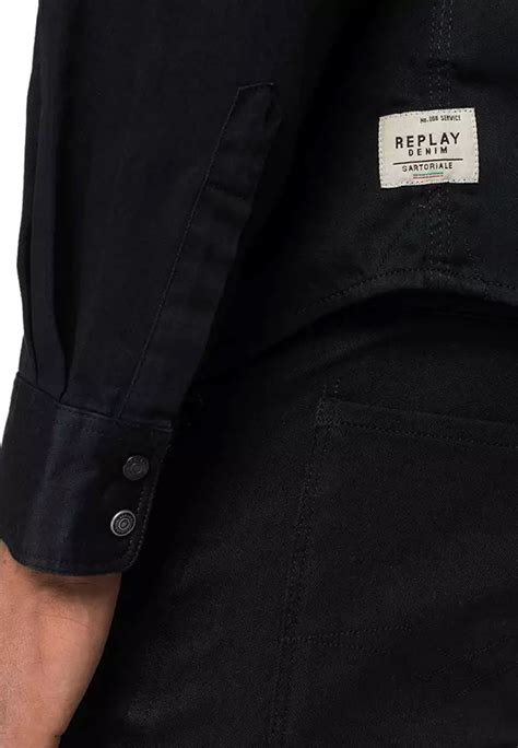 Jual Replay Replay All Blacks Denim Shirt Original Zalora