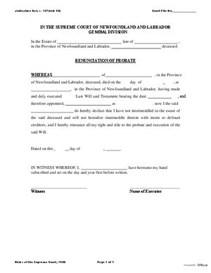 Renunciation Of Probate Newfoundland And Labrador Atticus Forms