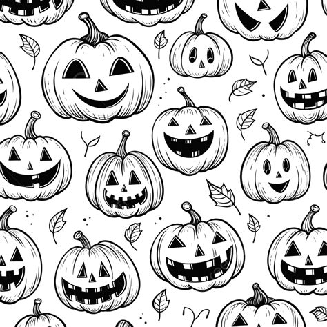 Halloween Seamless Pattern Hand Drawn Doodle Pumpkins Autumn Seamless Wallpaper Png