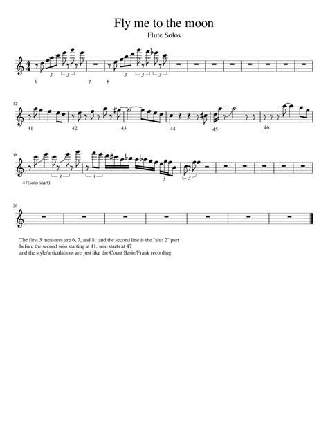 Fly Me To The Moon Flute Feature Part Sheet Music For Piano Download Free In Pdf Or Midi