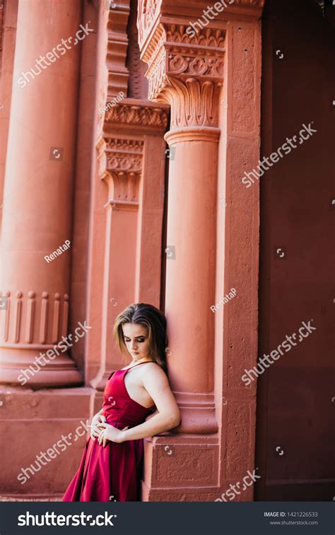 Sensual Beautiful Blonde Woman Posing Red Stock Photo Shutterstock