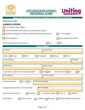 Fillable Online Cps Western Sydney Referral Form Fax Email Print