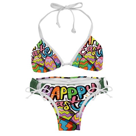 Easter Font Bikini Set With Detachable Sponge Adjustable Strap Two