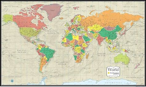 48x78 World Wall Map By Smithsonian Journeys Tan Oceans Special Edition 48x78