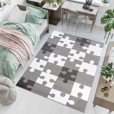 Tapiso Luxury Tapis De Salon Chambre Moderne Gris Blanc Noir Puzzle 80