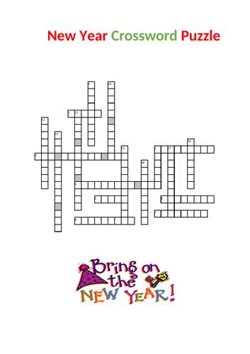 New Year Crossword Puzzle With Answers Teaching Resources