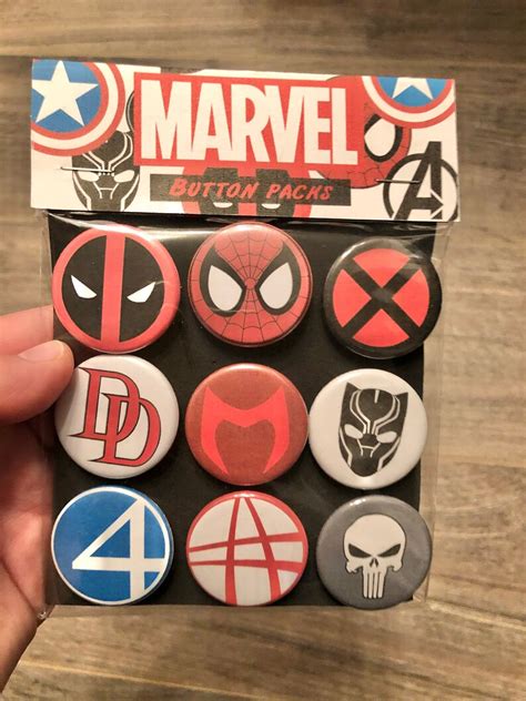 Marvel Superhero Button Pack 9 Badges Deadpool Spiderman Etsy