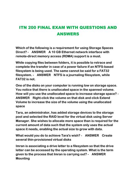 Solution Itn Final Exam With Questions And Answers Studypool