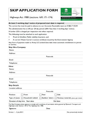 Fillable Online Plymouth Gov SKIP APPLICATION FORM Plymouth