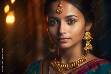 A Beautiful Asian Indian Woman With Striking Features And Traditional