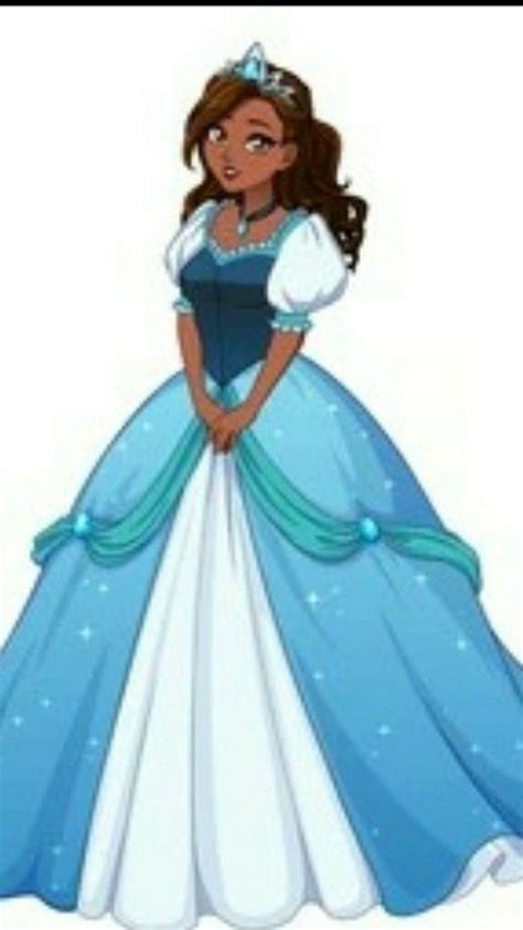 The Princess In Her Blue And White Dress Is Standing With Her Hands On