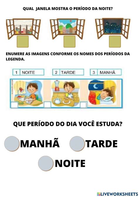 Manhã tarde noite worksheet School subjects Classroom Interactive