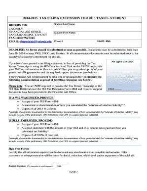 Fillable Online Financialaid Calpoly Tax Filing Extension