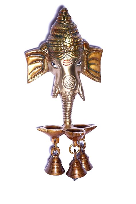 Stone Gift Craft Ganesh Deepak With Bell Brass Wall Hanging Golden Home