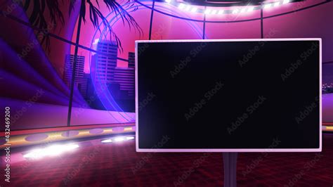 Retro Virtual Show Stage Background With A Monitor Ideal For Tv Shows