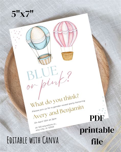 Hot Air Balloon Gender Reveal Invitation Gender Reveal Party Etsy