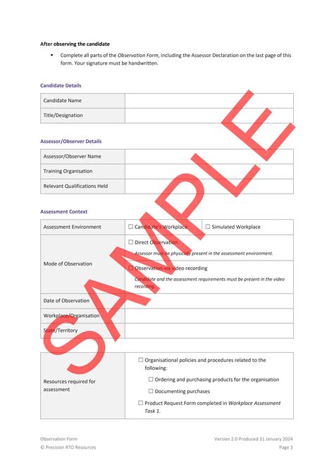 Sitxinv Workplace Assessment Task Observation Form V