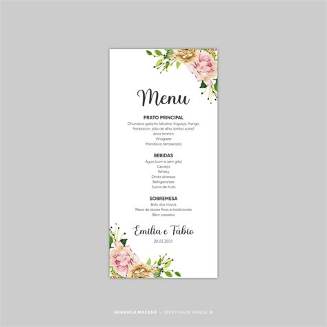 Menu Cardápio Floral Arte Digital Elo7 Produtos Especiais