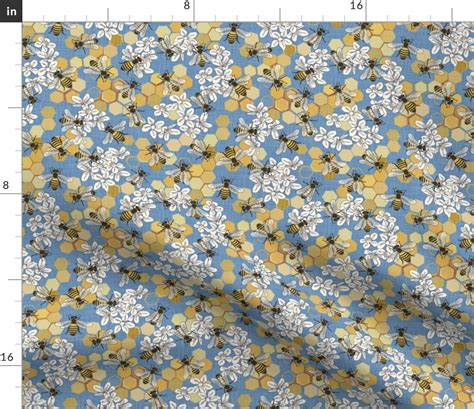 Save The Honey Bees Bright Blue Fabric Spoonflower