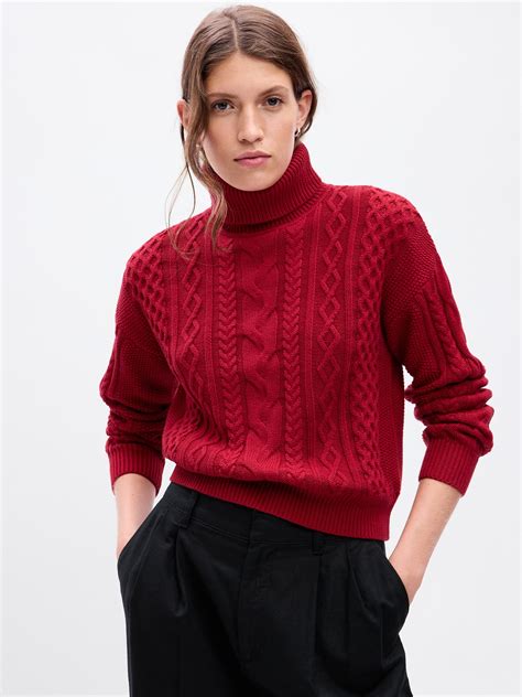 Turtleneck Cable Knit Cropped Sweater Gap