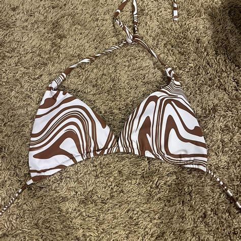 SHEIN Brown And White Marble Bikini Top Size Depop