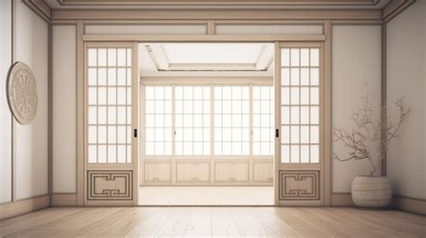 Tatami Background Design With Traditional Japanese White Paper Door And