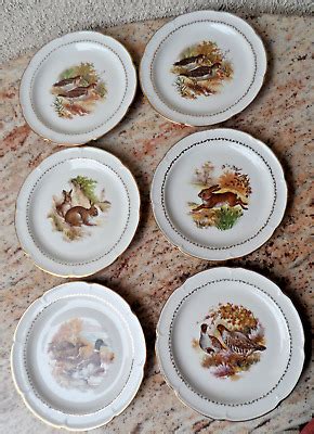 6 Plats assiette chasse lapins canards en véritable porcelaine C G