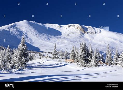 Rocky Mountains And Empty Winter Ski Runs At Breckenridge Colorado