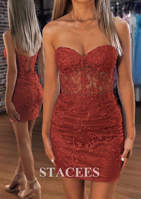 Sheath Column Sweetheart Short Mini Lace Cocktail Dress With Beading