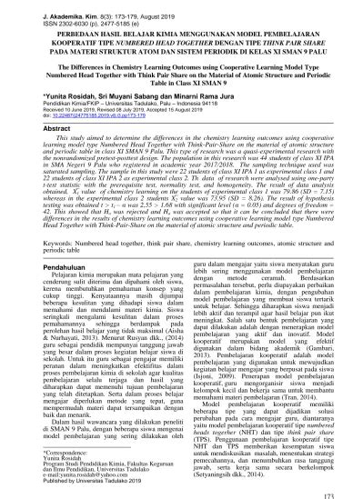 View Of The Differences In Chemistry Learning Outcomes Using