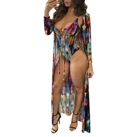 2 Pcs Suit One Piece Swimsuit Cover Up 2017 Women Sexy Beach Cover Ups