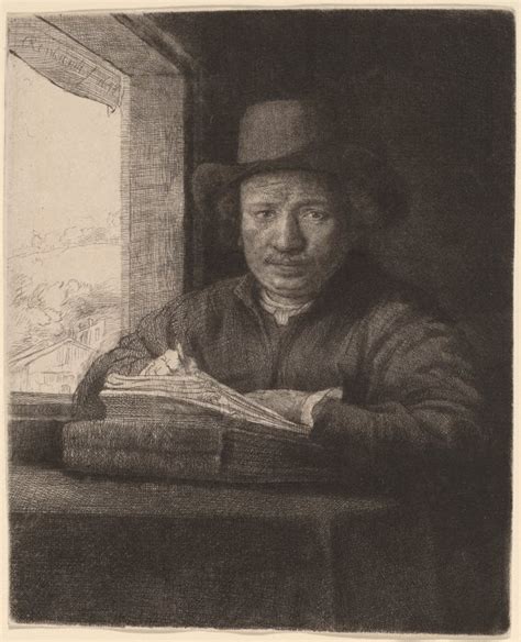 Self Portrait Drawing At A Window By Rembrandt Van Rijn